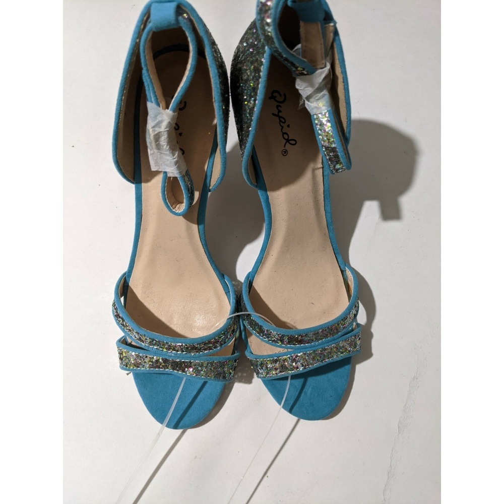 Women's Qupid New Turquoise Sillito Open Toe Glitter Heels Size 6 Ankle Strap